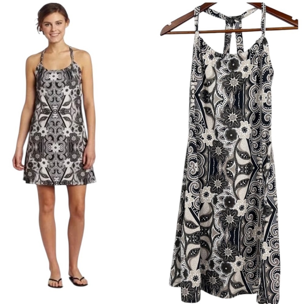 Prana Breathe Dress Black White Floral Paisley Print Size Small - Picture 3 of 6